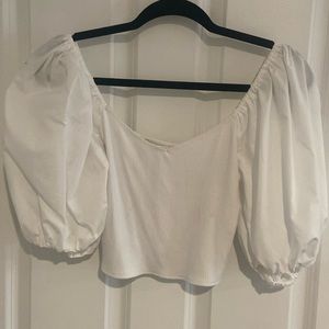 Cropped puff sleeve cotton and cotton knit top